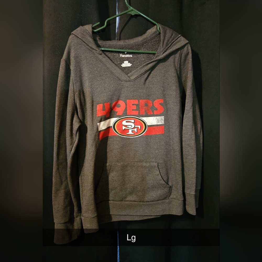 Fanatics Gray and Red 49ERS V-Neck Pullover Hoodie